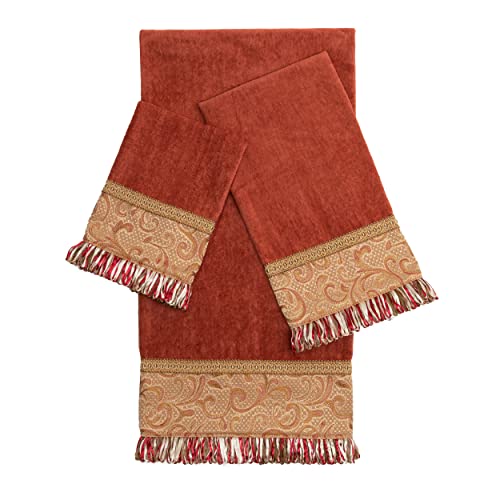 Sherry Kline Swirl Paisley Towel Set -1 Bath Towel 1 Hand Towel & 1 Wash Cloth, Spot Clean, Quick Dry & Elegant, Soft & Absorbent Bathroom Towels (Cotton, Coral, 3 Piece) #TOP3