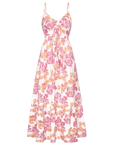 GRACE KARIN Women's 2026 Summer Maxi Dress Floral Tie Front Spaghetti Strap Casual Boho Beach Flowy Sundress with Pockets