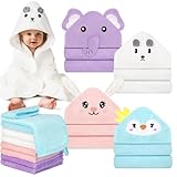 CandyHome 12 PCS Baby Bath Towels Set for Infants Toddlers, 4 PCS Animal Hooded Baby Towels & 8 PCS Washcloths Set, Ultra Absorbent Soft Cute Newborn Bath Essentials Gifts for Boys & Girls