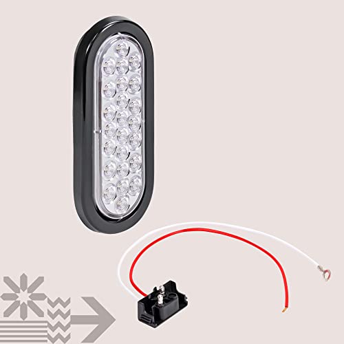 6" White Oval Led Reverse Trailer Tail Light [Dot Fmvss 108] [Sae (2) R] [24 Led] [Grommet & Plug Included] [Ip67 Waterproof] [Back Up Signal] Trailer Lights For Boat Trailer Rv Trucks #TOP6