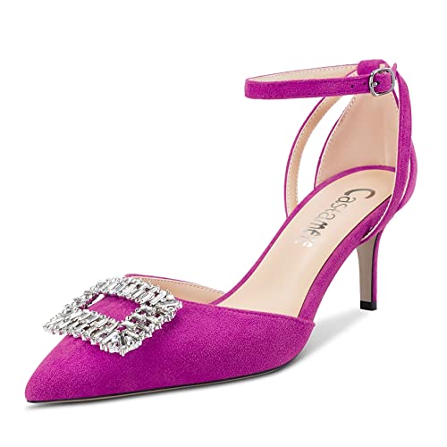 Castamere Women Stiletto High Heel Pointed Toe Pumps Ankle Strap Diamond Crystal 2.6 Inches Heels