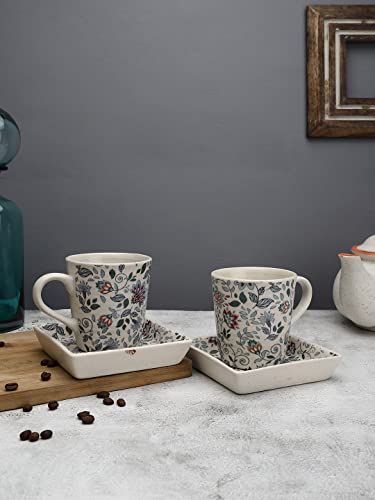 Image of Miah Decor Ceramic Coffee Mugs Set with Serving Platter, Handmade Stoneware