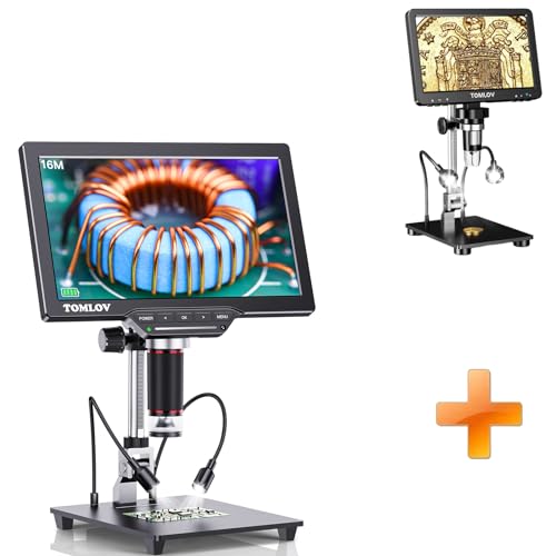 TOMLOV DM9 Pro HDMI Digital Microscope with 7'' IPS Screen + TOMLOV DM202 16MP Coin Microscope with Screen,Micro Soldering Microscope for Adults