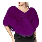 Women Turkey Ostrich Natural Feather Shawl Small Cape for Party Wedding (purple 2, M)