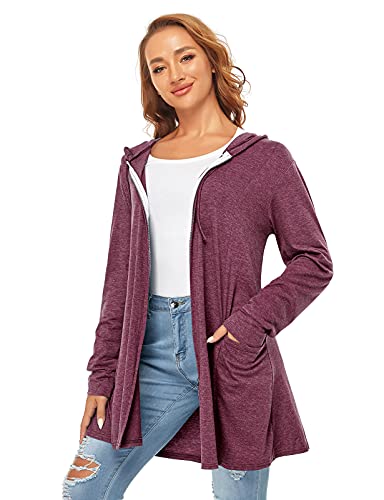 Tunic Tops For Leggings For Women,Cucuchy Winter Fashion Hooded Cardigans Casual Long Sleeve Zipper Up Outerwear Plus Size Pregnant Long Hoodies With Pockets Wine Red Xl #TOP2