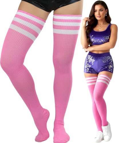 Image of ToBeInStyle Women's Heavyweight Knit Thigh High Long Socks w /Contrast 3 Stripe Top Band
