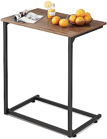 WLIVE Wide Snack Side Table, C Shaped End Table for Sofa Couch and Bed, Laptop Table, Work from Home, 26 Inch Tall, Light Brown