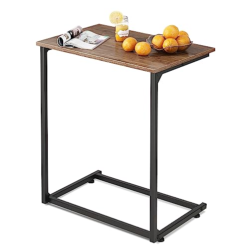 WLIVE C-Shaped Snack Side Table, 26" Light Brown