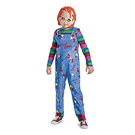 Disfraz Chucky para niños, disfraz oficial de Chucky para niños, mono y máscara, tamaño clásico para niños, extra grande (14-16)