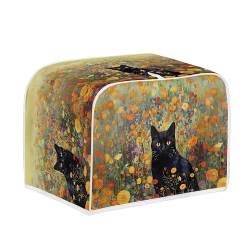 Image of Talayituse Cat Flower Print Toaster Cover 2 Slice Wide Slot, Lightweight Toaster Dust Protection Washable Appliance Bread Maker Cover