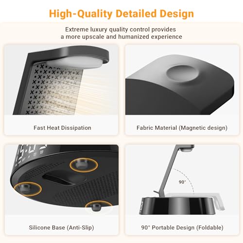 Alarm Clock with Wireless Charging Station, Clock for Bedroom with Night Light Bluetooth Speaker, Wireless Charger Dock Station for iPhone 17 16 15 14 13 12 Pro Max, Apple Watch 11, AirPods 3 (Black)