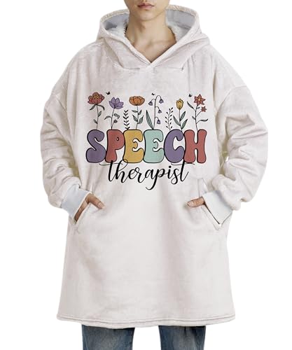 Huglanket Speech Language Pathology Gifts - Oversized Flannel Hooded Blankets, Wearable Blanket for Speech Therapist, One Size Fits All