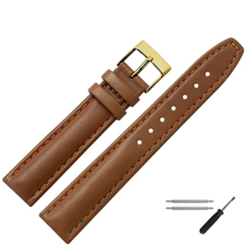 MARBURGER Uhrenarmband 18mm Leder Braun Gold Glatt Mit Naht - Montage Set 2891834000220