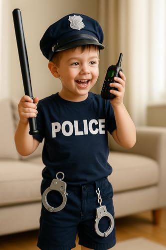 Image of Kids Police Role Play Kit - 3‑Piece Toy Set with Baton, Handcuffs & Walkie‑Talkie - Safe Pretend Play Police Accessories for Boys & Girls, Fancy Dress & Costume Parties