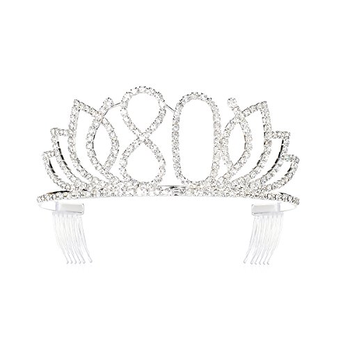 DcZeRong Queen 80 Birthday Tiara Women 80th Birthday Crown Silver Rhinestone Crystal Diamond Crown