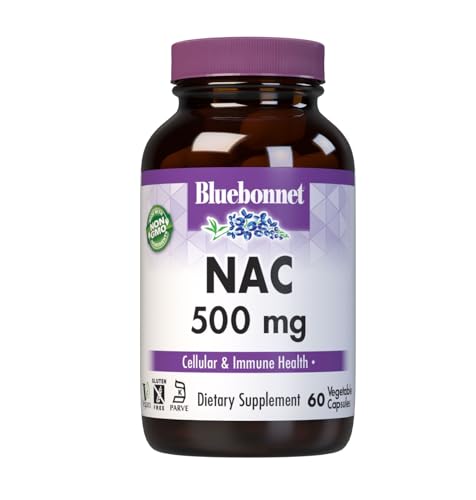 Bluebonnet NAC Supplement N-Acetyl-L-Cysteine 500 mg - Antioxidant Cellular Health & Immune Support - Free-Form Amino Acid for Women & Men - Non-GMO, Kosher, Gluten-Free - 60 Vegetable Capsules