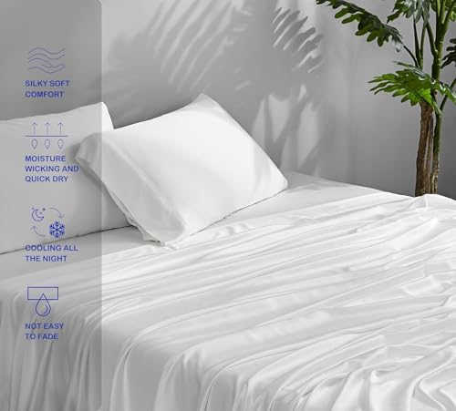 ACCURATEX Cooling Sheets Split King Size White - 100% Rayon Derived from Bamboo_, Luxury Hotel Sheet Set for Adjustable Bed, Super Soft Breathable Bedding Sheets up to 16 inches Deep Pockect