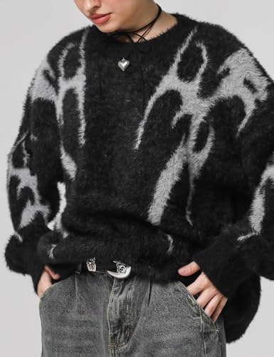 Yimoon Mens Oversized Sweaters Y2K Aesthetic Flame Graphic Crewneck Knitted Casual Pullover Long Sleeve Jumpers2