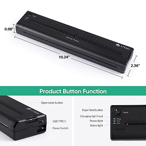 Claities Stencil Printer For Tattooing Mini Portable Tattoo Transfer Machine Usb Wireless Bluetooth Black Tattoo Printer, Compatible With Android, Ios Phone & Pc-Side #TOP5
