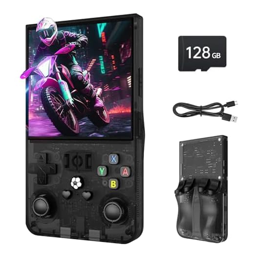 R36MAX Retro-Handheld-Spielkonsole, 4,0"-IPS-Bildschirm, über 30 gängige Emulatoren, über 22.000 Klassische Spiele, 128-GB-TF-Karte, 4000-mAh-Akku – Schwarz