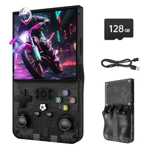 R36MAX Retro Handheld Spielkonsole, Retro Konsole 4,0-Zoll-IPS-Bildschirm, 128G über 30 gängige Emulatoren, über 18.000 Klassische Spiele, Open-Source-Linux-System, 4000 mAh Akku - Schwarz