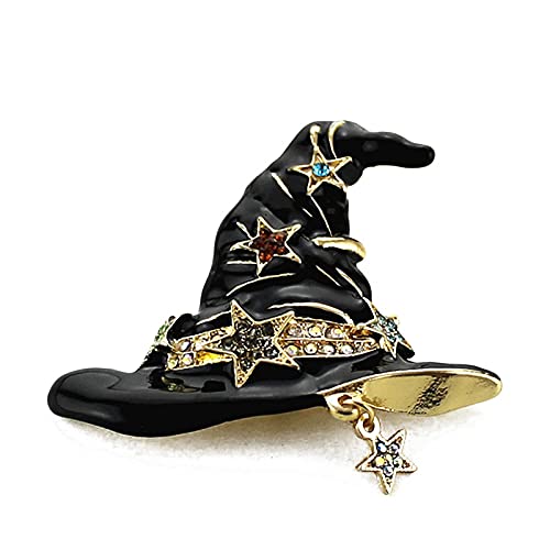 Broche de Halloween con diamantes de imitación negro para sombrero mágico, broches de bruja y brujería para niños y hombres, estilo gótico ramillete joyería Cover