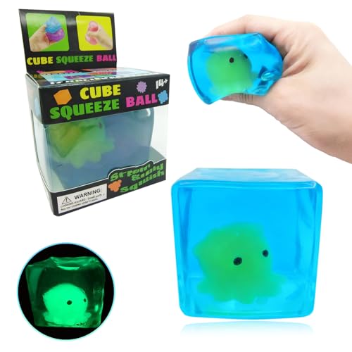Squishy Stress Cube Fidget Toys ，Fun Glow-in-The-Dark Octopus Squeeze Toy , Stress Balls for Autistic Kids ,Birthday Gift Classroom Prizes，Maltose Filling