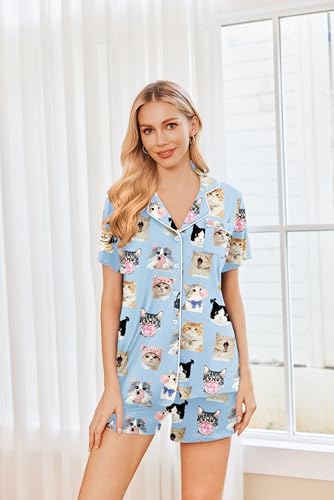 Image of Ekouaer Womens Pajamas Set 2 Pack Button Down Summer Sleepwear Short Sleeve Comfy Pjs Loungewear Set