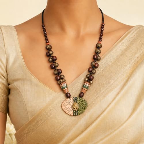 Image of Handcrafted Tribal Dhokra & Floral Charm Necklace Collection | Artisan Brass, Glass & Contemporary Statement Necklaces for Women | Ethnic, Elegant & Artistic Jewelry