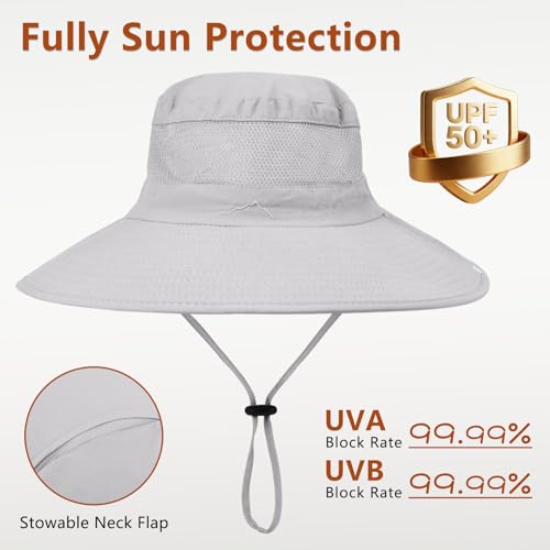 Image of ZOORON Sun Hats for Men Women Fishing Hat with Neck Flap,UPF 50+ Sun Hat Waterproof Wide Brim Bucket Hats for Safari Hiking