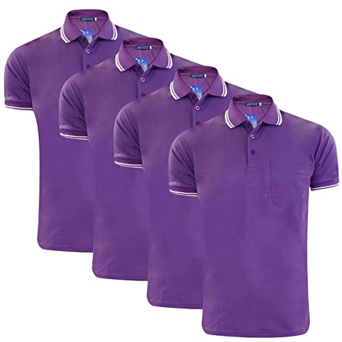 Gaffer Mens Polo Shirt Polos Tshirt Pique Pocket T Shirt Summer Ribbed Tipping Collar PK Tshirts Top Purple - 4 Pack M