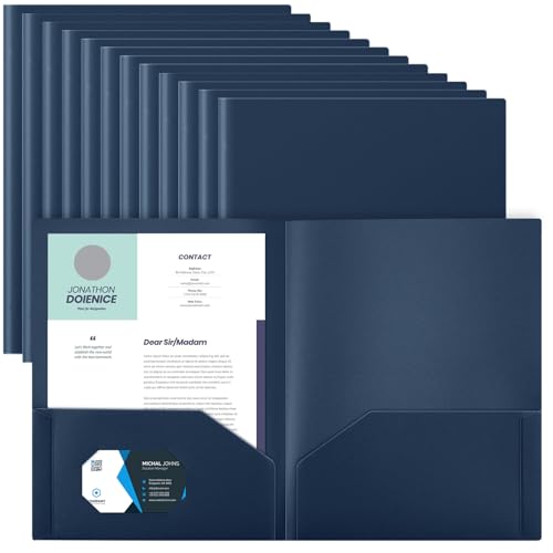 Gueevin 24 Pcs Plastic Folders with Pockets, Navy Blue