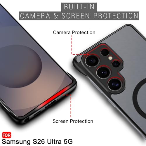 Image of TheGiftKart Hybrid Ultimate Slim Back Case Cover for Samsung Galaxy S26 Ultra 5G | Lightweight Profile | Hard Back Cover Case (PC & TPU, Frosted Matte Translucent, MagSafe Compatible, Black Sides)