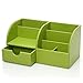 KINGFOM Pu Leather Desk Organizer Pen Pencil Holder Office Supplies Caddy Storage Box 6 Compartments with Drawer Green
