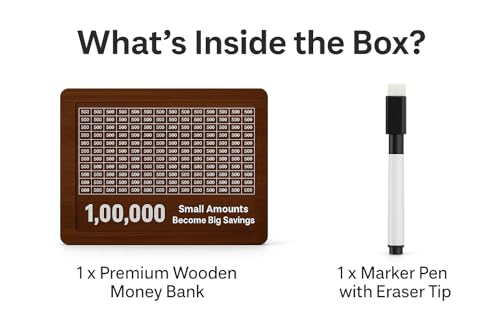 Image of JAYTOP Money Saving Box for Adult 100000, Piggy Bank 100000 for Kids Boys and Girls, Money Box, Wooden Money Bank, Gullak with Carved Design, 1 Lakh Money Savings Box (100000)