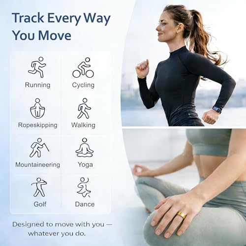 Image of Smart Ring for Women Men,Sleep Tracking Wearable,Fitness Tracker Ring with Step /Heart Rate /Blood Oxygen /Distance /Calorie,Clock Vibration,No Subscription Fee,5ATM Water (Gold, 13)