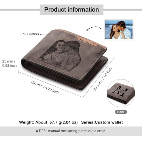 Image of Fathers Day Wallet Gift for Dad,Personalized Custom Photo & Name Wallets for Men Husband,Customized Leather Picture Wallet for Father's Day,Valentine's Day (Style 7)