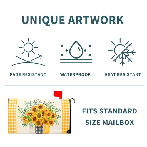 Image of Spring Summer Sunflowers Large Mailbox Covers Magnetic Oversized 25.5X21 Inch Yellow Floral Flower Decorative Mailbox Cover Wraps Post Letter Box Decor for Home Garden Yard Outdoor Decoration