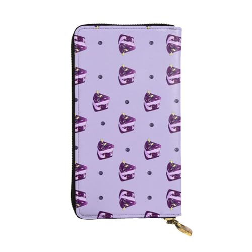 YYHHAOFA Blueberry Cake Prints - Cartera larga de piel con estampado de tartas: cómoda, ligera, impermeable, duradera, 19 x 10,5 cm, color negro, talla única, Black, Talla única