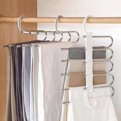 Image of 5 in 1 Stainless Steel Foldable Hanger for Clothes Hanging | Space Saving Multi-Layer Clothes Organizer for Pants, Shirts, Sarees & Towels | Heavy Duty Rust-Resistant Wardrobe Hanger (Pack of 1)