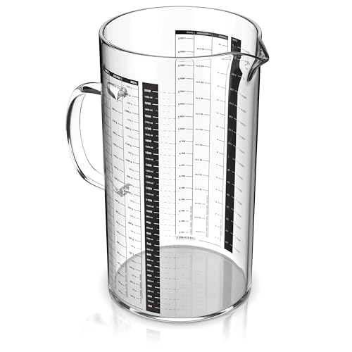 Arendo - Messbecher Glas 2 Liter - 2000 ml Glasmessbecher – Borosilikatglas – für Mehl Zucker Gewürze Flüssigkeiten Süßigkeiten – 2l Glasbehälter - lebensmittelecht