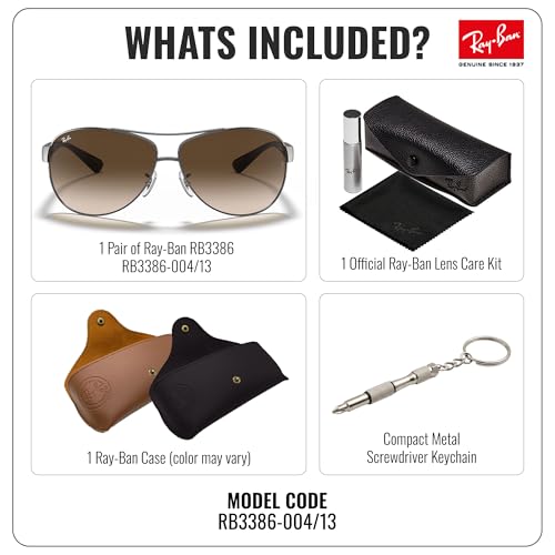 Image of Ray-Ban RB3386 Pilot Shaped Sunglasses for Men with Official RAYBAN Eyewear Kit