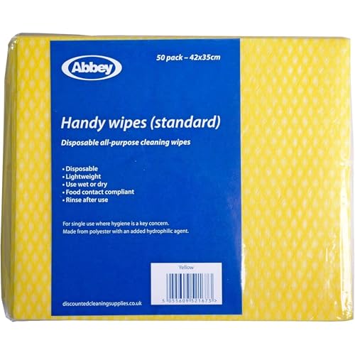 Abbey Paños De Limpieza Desechables Amarillos Tipo Paquete De 50-42x35 Cm | Toallitas Multiusos De Tela No Tejida para Superficies De Cocina Y Baño | Paños De Limpieza De Uso Medio