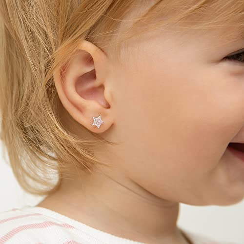 925 Sterling Silver Cubic Zirconia Sparkling Star-Shaped Stud Earrings with Easy to Wear Screw Back Locking Excellent for Toddlers & Little Girls - Gorgeous CZ Cluster Star Earrings for Girls3