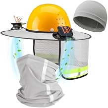1 Sun Hard Hat Shade Full Brim with Solar Fans, Cooling Helmet Liner, Neck Sunshade Cover High Visibility Mesh with Reflective Strip Summer Protection AccessoriesLight Gray