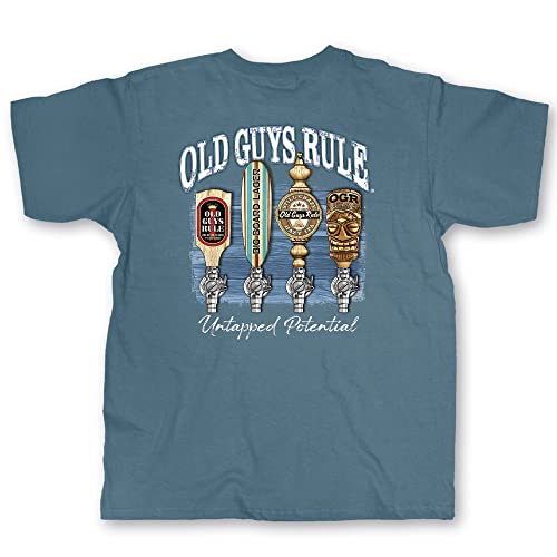 OLD GUYS RULE Men's Graphic T-Shirt, Untapped Potential II - Gift for Dad, Grandpa, Husband, Father's Day, Birthday, Holiday - Funny Novelty Tee for Beer Lovers, Bar Hopping (Colonial Blue, Large)