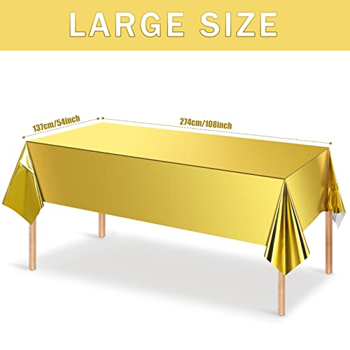 12Pack Gold Foil Plastic Tablecloth,Rectangular Shiny Table Cloth Metallic Disposable Party Table Cover for Graduation Wedding Birthday Baby Shower Anniversary New Year Party Decorations,54x108 inch by MASHAN - Image 2