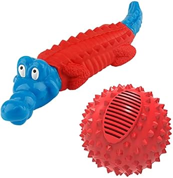 petizer Dog Chew Toys Bundle for Aggressive Chewers Tough Nylon Rubber Alligator & 4" Indestructible Squeaky Spiky Ball, Indoor & Outdoor Interactive Fetch Toys for Medium Large Breeds