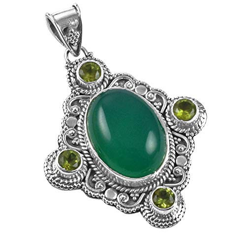 Silver Palace Onyx Vert Naturel en Argent Sterling 925, pendentifs péridot pour Femmes et Filles Cover