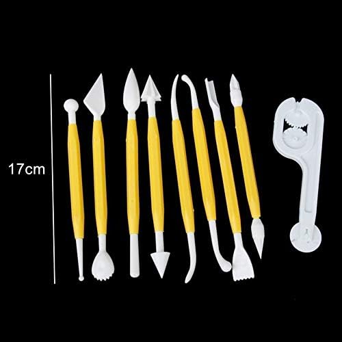 KALAIEN 4 Sets (11pcs) Fondant Cake Decorating Tool, Sugarcraft Icing Cake Smoother Cutter Embosser Rolling Pin Modeling Tool Kit Set
